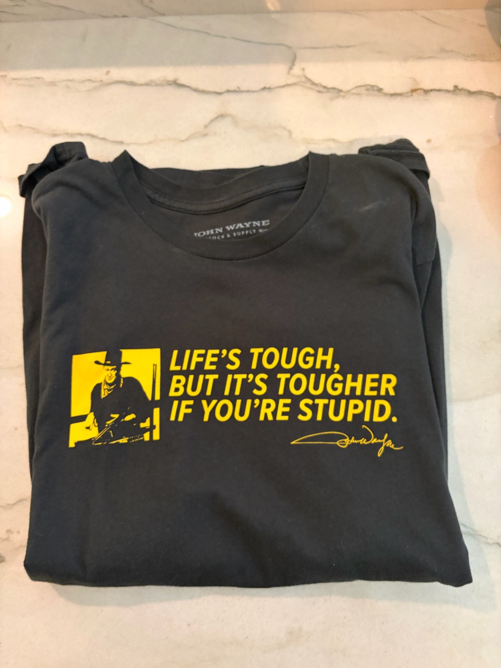 Black Graphic Tee with Yellow Quote